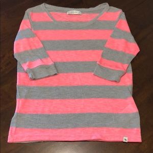 Abercrombie Pink Grey Stripe Lightweight Sweater